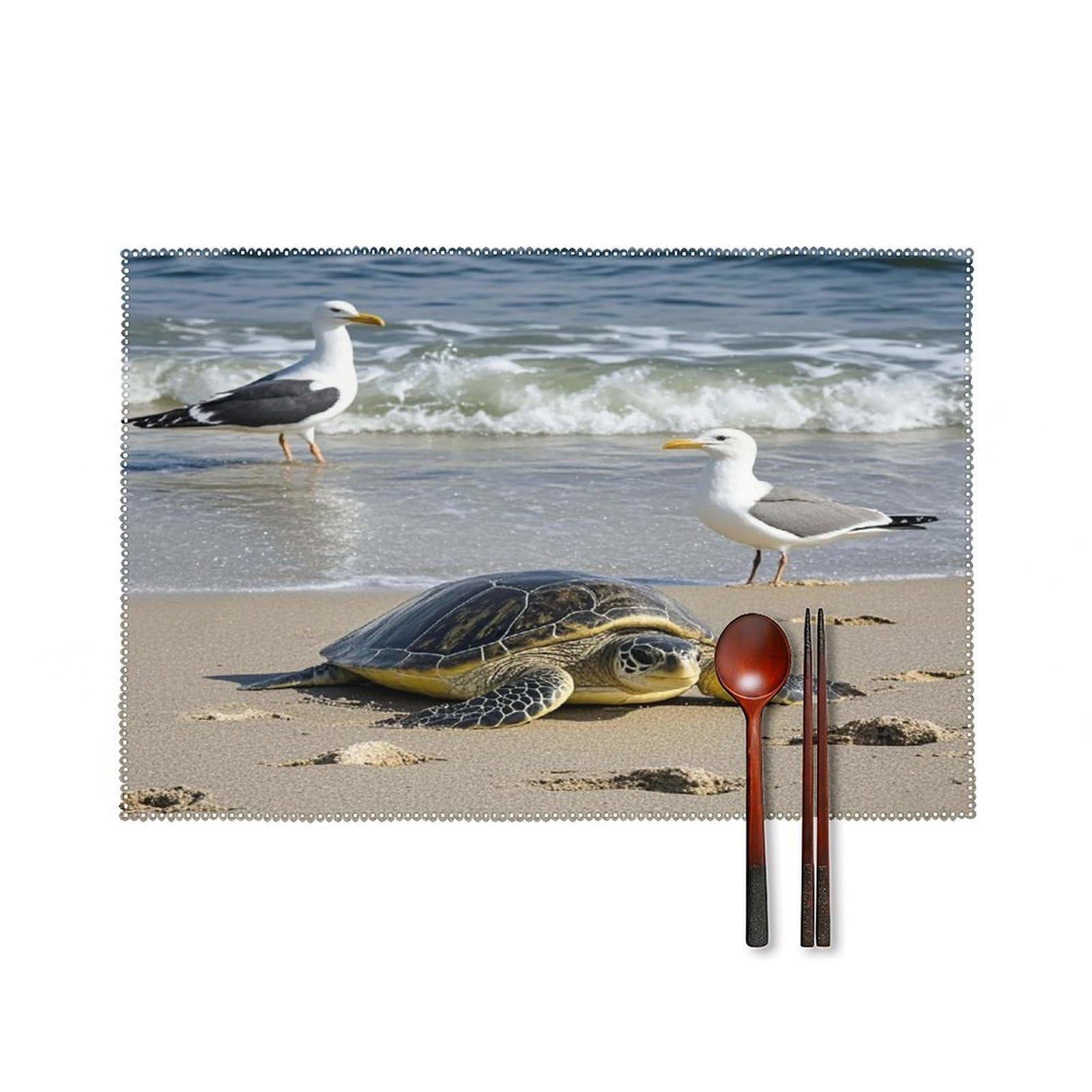 Green Sea Turtle Placemats Set of 6 Washable Farmhouse Dining Table Mat Non Slip Heat Resistant Non-Slip Place Mats Easy Clean Table Protective Placemats for Indoors & Outdoors