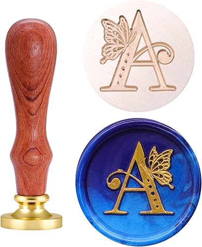 SWANGSA Sello de cera con letra inicial del alfabeto A, elegante sello de mariposa vintage para invitación de fiesta de boda, envoltura de regalo,