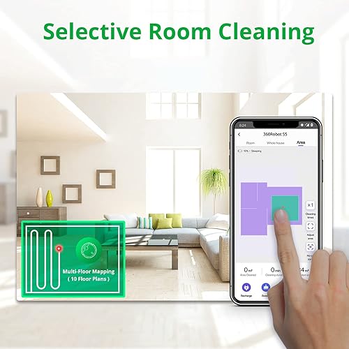 Miniatura 6 de 360 Robot aspirador S5 LiDAR con tecnología de mapeo, 2200 Pa, limpieza selectiva de habitaciones, horario, mapeo de varios pisos, zonas prohibidas,