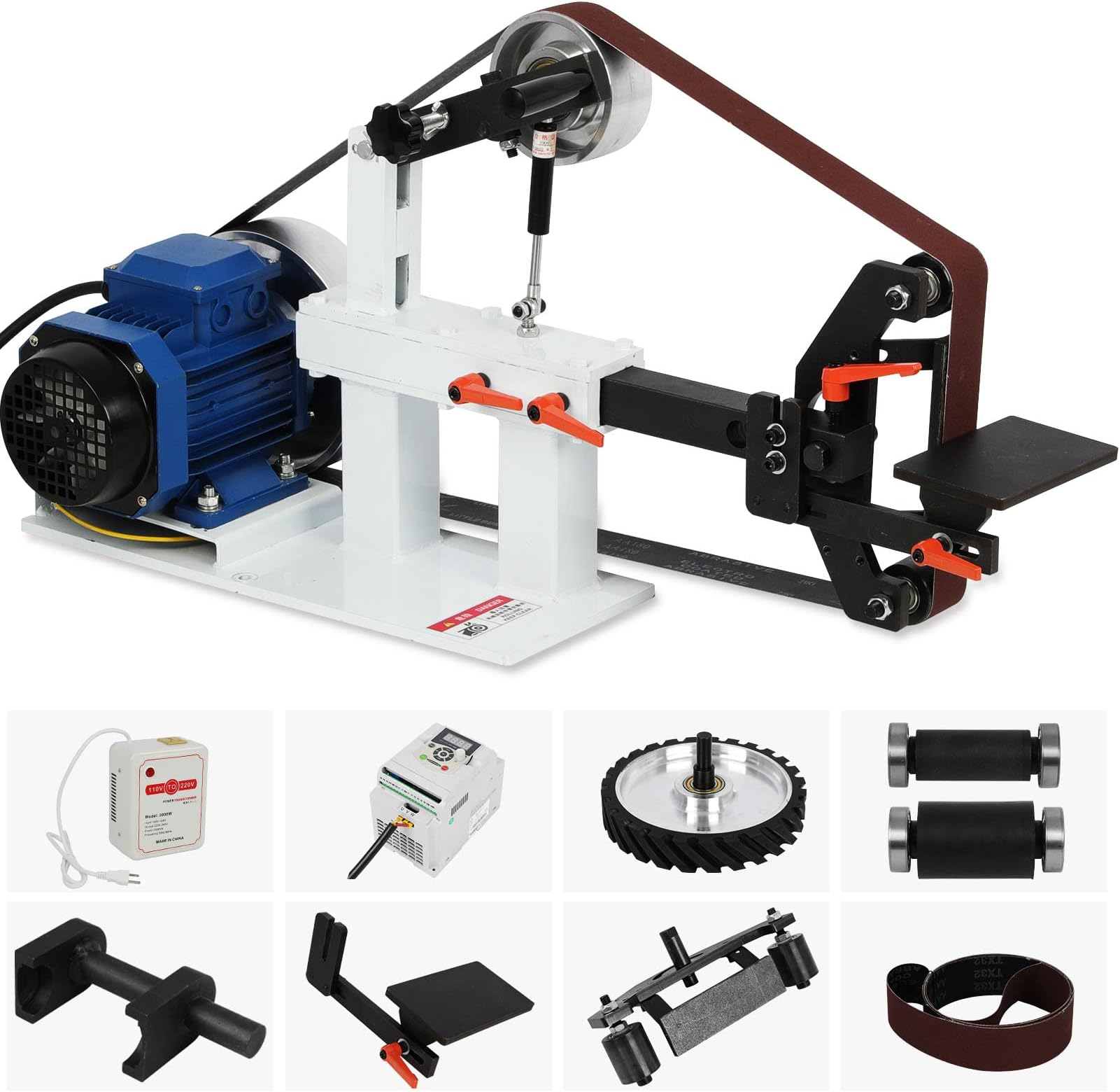 3 in 1 Variable Speed Belt Sander for Woodworking,Electric Belt Grinder with 3 2x82 IN Sanding Belt Papers 3 Grinding Wheel for Metalworking Knife Making 1.5 KW 2HP 110V/220V