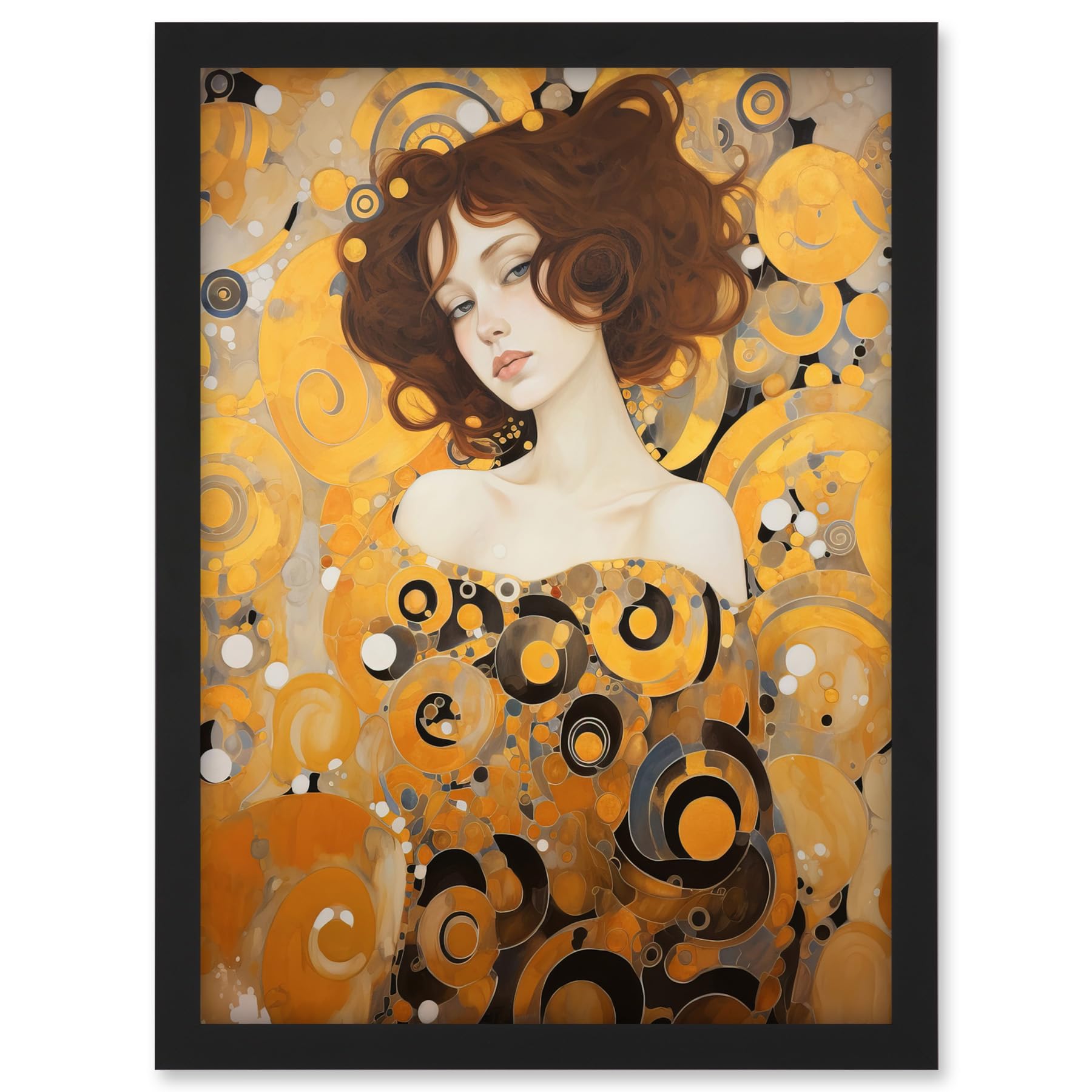 Artery8 Woman Portrait Gustav Klimt Style Oil Painting Gold Brown Artist Muse Art Nouveau Artwork Framed A3 Wall Art Print