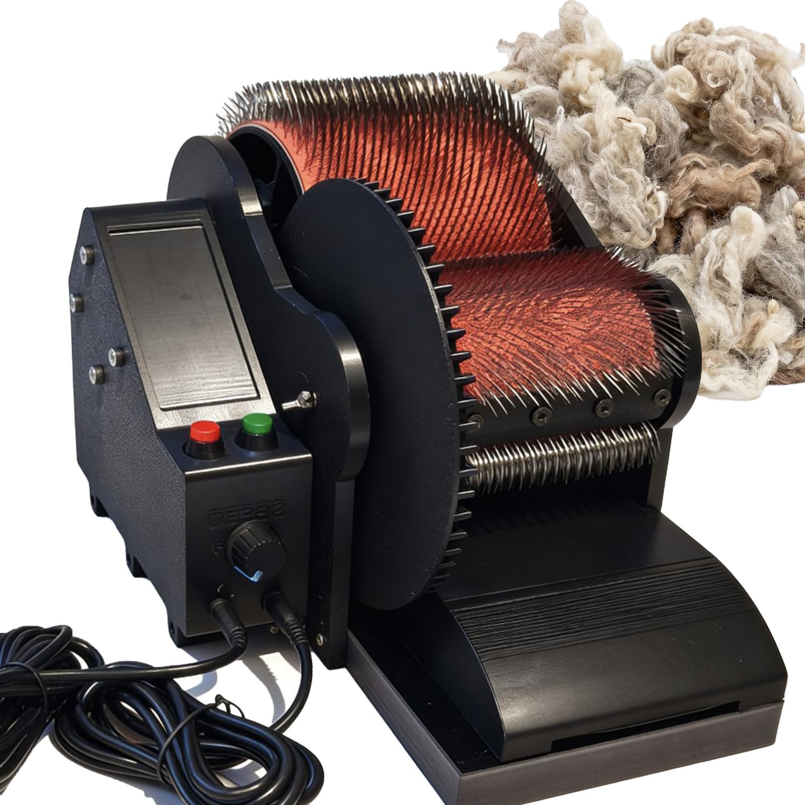 MiyKom Fiber Roller Combing Machine for Beginners and Hobbyists, with Foot Pedal Control, Adjustable Forward/Reverse Speed, Create Batts for Spinning Wheels Yarn Fabric Making Arts