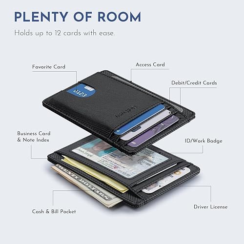 Miniatura 129 de Buffway - Billetera delgada minimalista de cuero con protección RFID para hombre y mujer