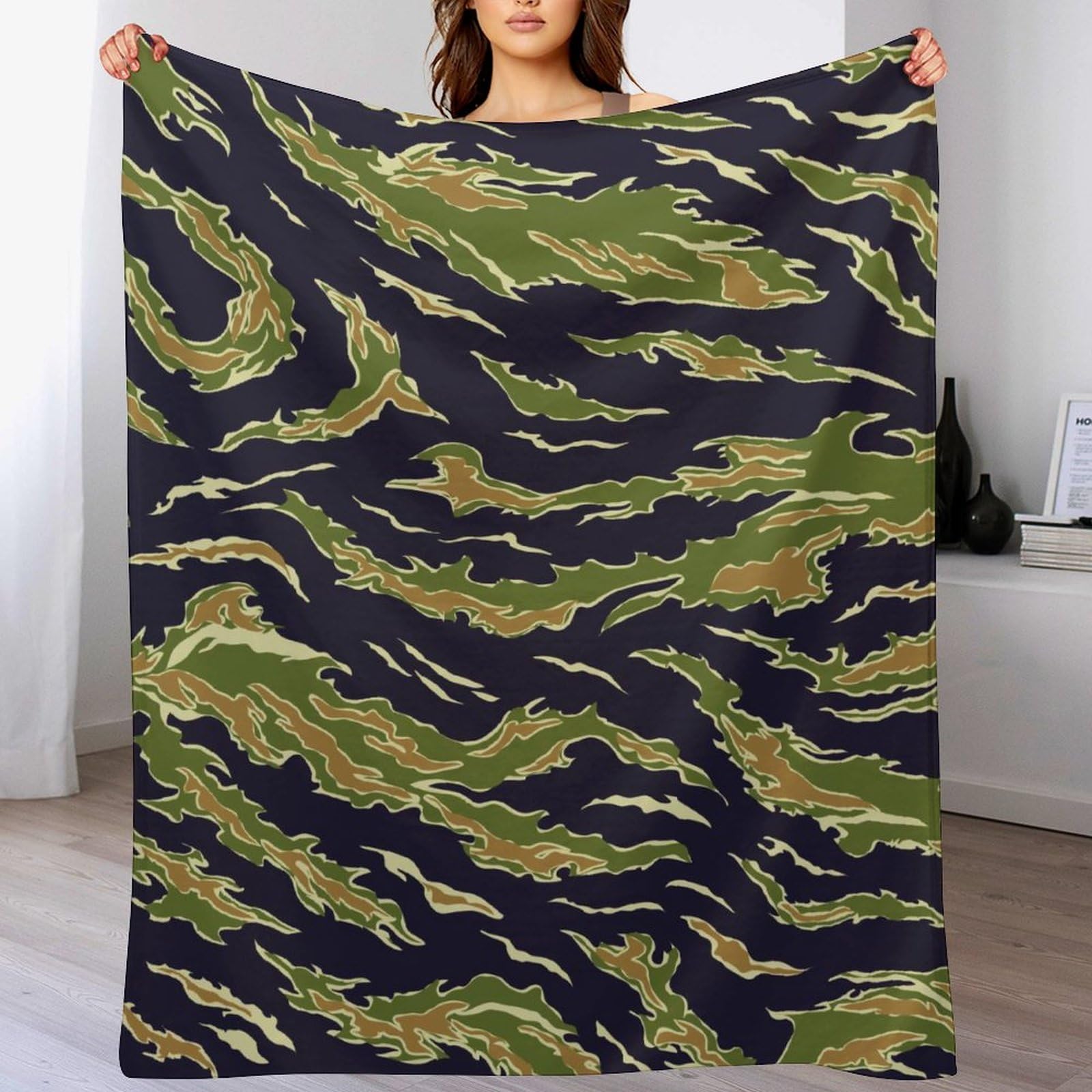Melbrakin Color678 Army Green Camouflage Vietnam Tiger Stripe Camo Soft Flannel Travel Blanket, Living Room Home Sofa Decoration Blanket, Dormitory Office Nap Blanket