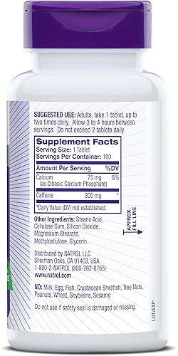 Miniatura 9 de Natrol Tabletas con alto contenido de cafeína apoyo energético ayuda a mejorar la resistencia y el enfoque mental suplemento de cafeína fatiga