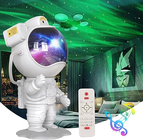 Proyector de astronauta Star Galaxy, luz nocturna LED con altavoz Bluetooth, área de cobertura súper grande, 33 escenas Aurora, regalo para niños y