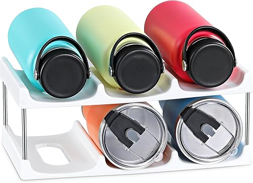 LANDNEOO Soporte organizador apilable para botellas de agua, para la organización de vasos grandes de Stanley y otros, estante de plástico blanco