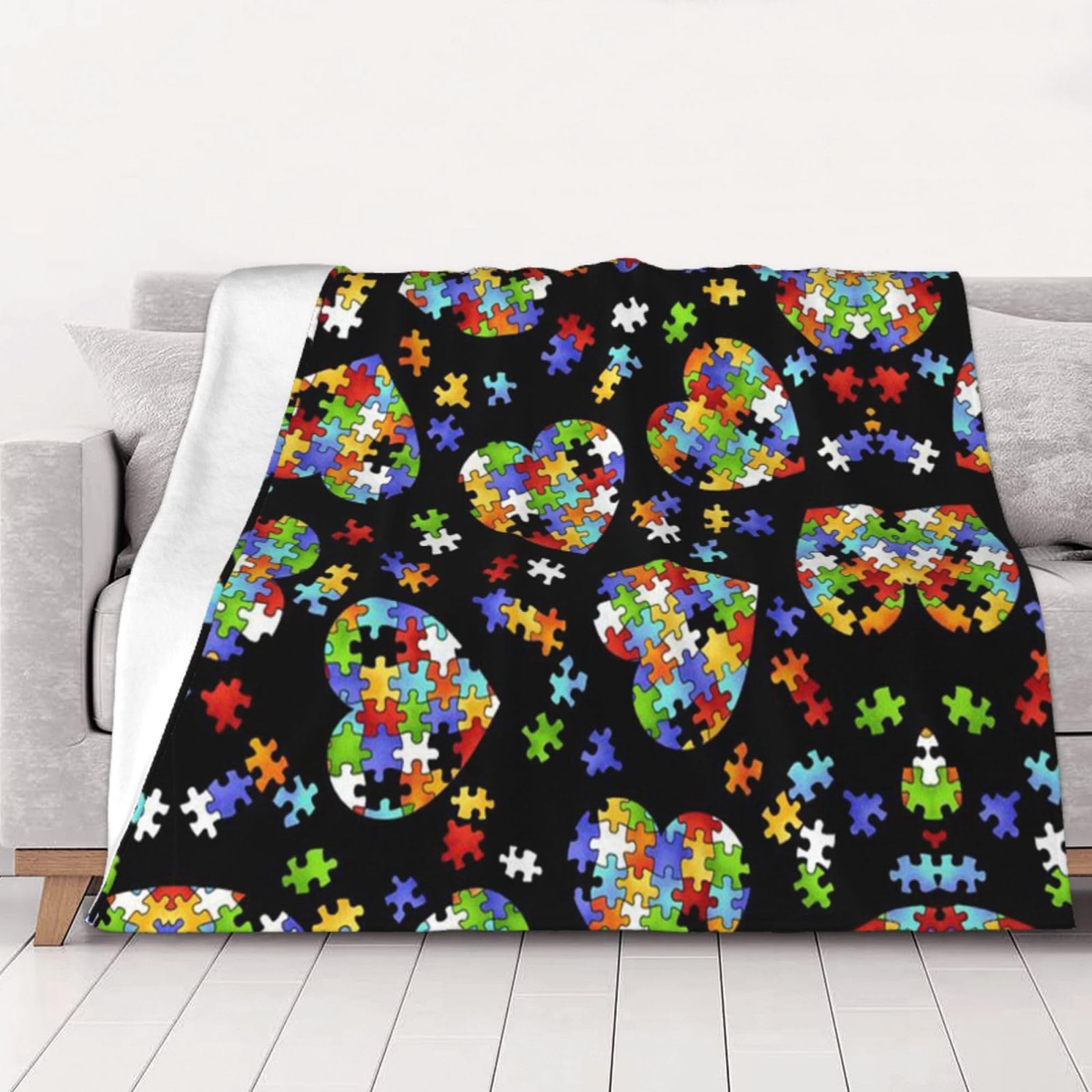 CHANGLEI Autism Awareness Puzzle Pieces Heart Weighted Blanket Throw Flannel Blanket,Perso...