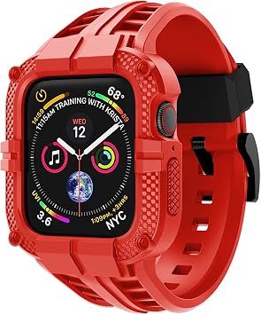 Band Compatible with Apple Watch Series 9 8 7 41mm for SE Series 6 5 4 40mm Series 3 38mm, TPU Rugged Band with Full Protection Case for Women/Men