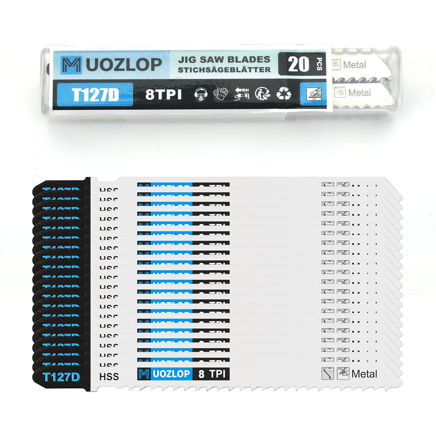 20pcsT127D Jigsaw Blades，8TPI Jig Saw Blades with Storage Case,T-Shank jig Saw Blades for Metal Cutting (20pcsT127D)