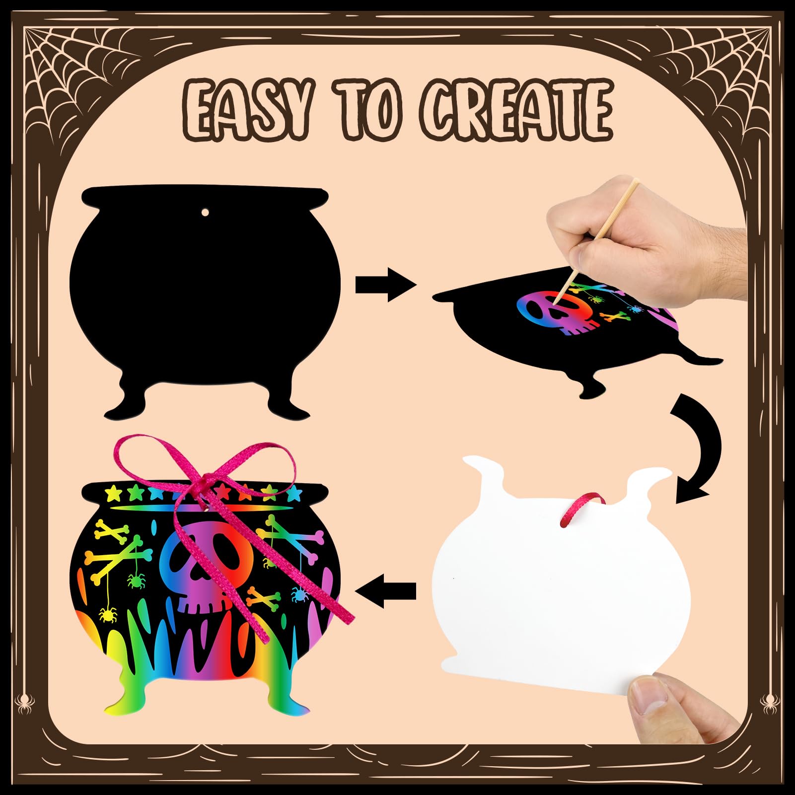 24 Masques à Gratter Arc-en-Ciel Halloween – Kit Créatif Enfants Avec Stylos & Élastiques – Activité Fête Halloween