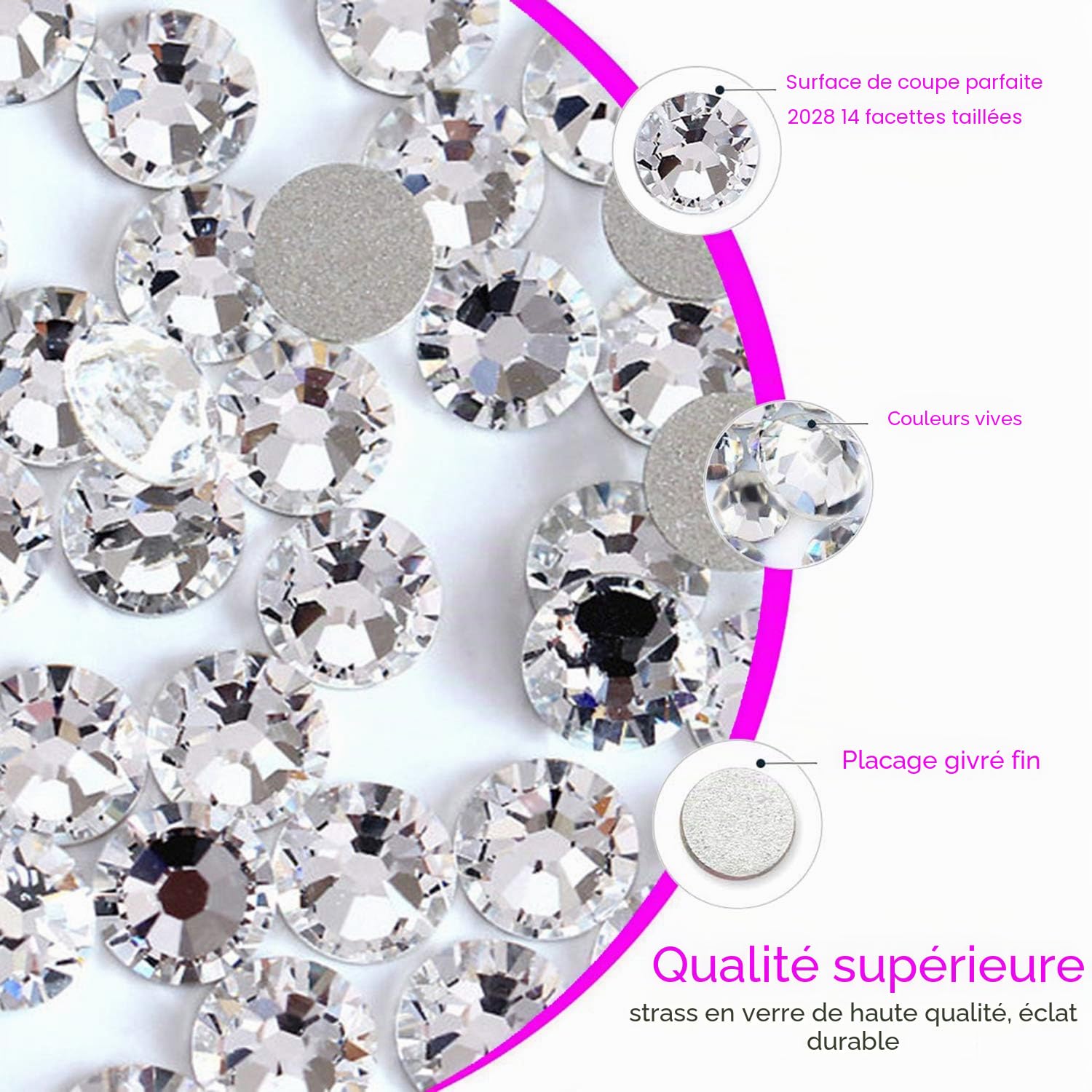 FITDON Strass pour Nail Art, cristal AB strass gemmes dos plat & diamant à ongles clair Pour décoration d'ongles Accessoires DIY Jewel Charms