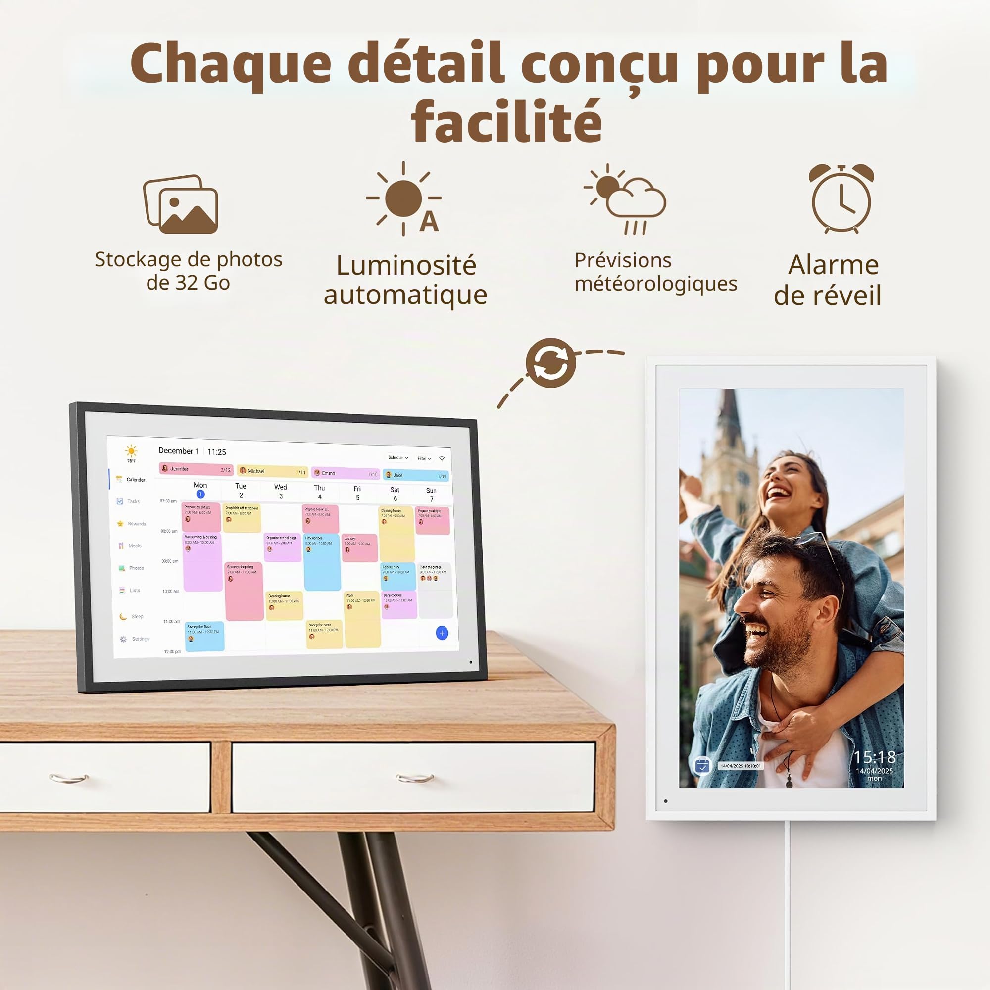 Calendrier mural numérique 15,6" - Écran tactile interactif - Calendrier électronique et hub familial intelligent avec synchronisation multi-appareils - Rappels d'horaires, tableau des corvées