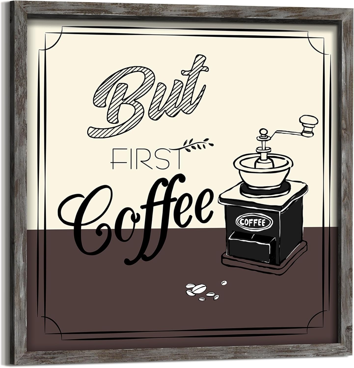 Coffee Sign Wall Art Decor: Kitchen Farmhouse Wood Print Decorations But First Coffee Sign Framed Artwork Dining Room Cafe Coffee Bean Picture for Home Bar Restaurant 16 x 16 Inches Coffee 11 16"L x 16"W