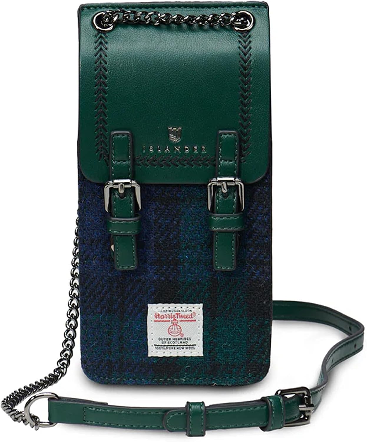 Islander Harris Tweed Tartan Phone Tote with Card Slots and Adjustable Chain Strap (3.93”x1.57”x 6.69”)