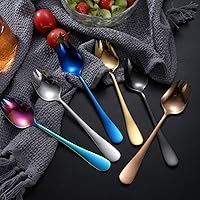 Vista 5 de Tenedores de ensalada 2 en 1 de acero inoxidable de 6.5 pulgadas, cucharas de postre de mango largo, cucharas de cena, aperitivos de frutas, Negro