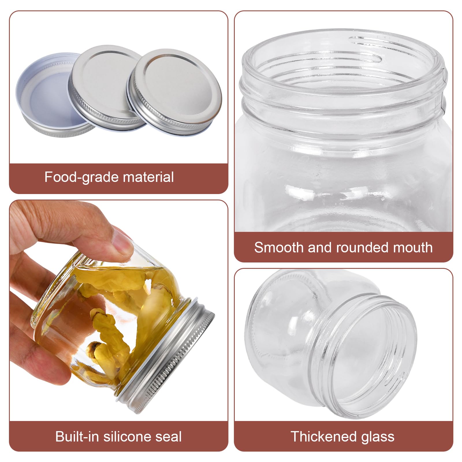 Zimoer Set di 6 Barattoli in Vetro con Coperchio 250ml – Contenitori Ermetici Trasparenti per Marmellata, Miele, Spezie, Yogurt, Dolci – Barattolini Multiuso per Cucina e Fai-da-Te