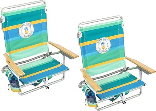 Tommy Bahama Mochila clásica plana de 5 posiciones y soporte para tazas, silla de playa plegable portátil para bronceado, paquete de 2, rayas