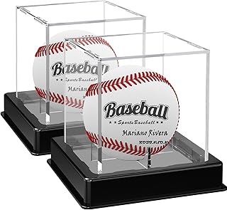 KKU 2 Pack Baseball Display Case, Upgraded Baseball Holder Clear Ball Display Cube Box, UV Protected Baseball Storage Official Size Box, Acrylic Memorabilia Display Case for Baseball