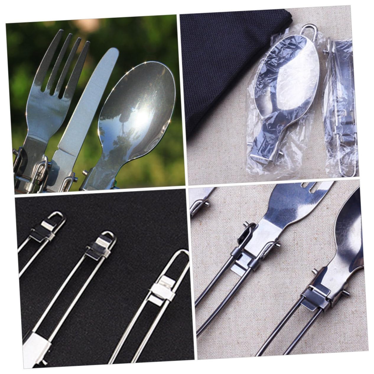 YARNOW 4sets Posate Pieghevoli Acciaio Inossidabile Per Nic e Campeggio Kit Da Tavola Portatile Con Forchette Cucchiai e Per Attività All Aperto e Pranzi Ufficio