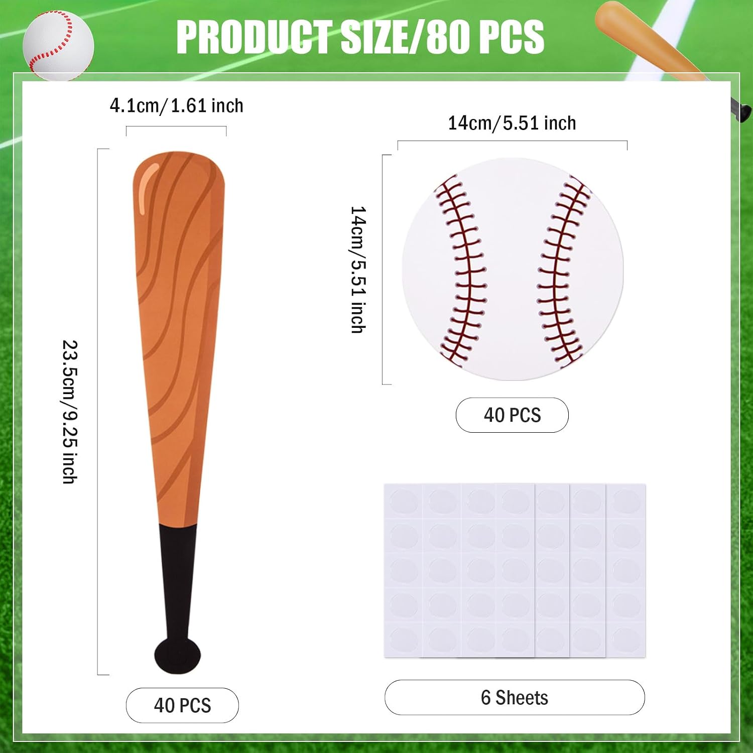 FOBSME 80 Pcs Baseball and Baseball Bat Cutouts Paper Baseball Die-Cuts Baseballs Theme Bulletin Board Cutouts with Glue Points for Sport Theme Birthday Party Classroom Wall Cabinets Decorations