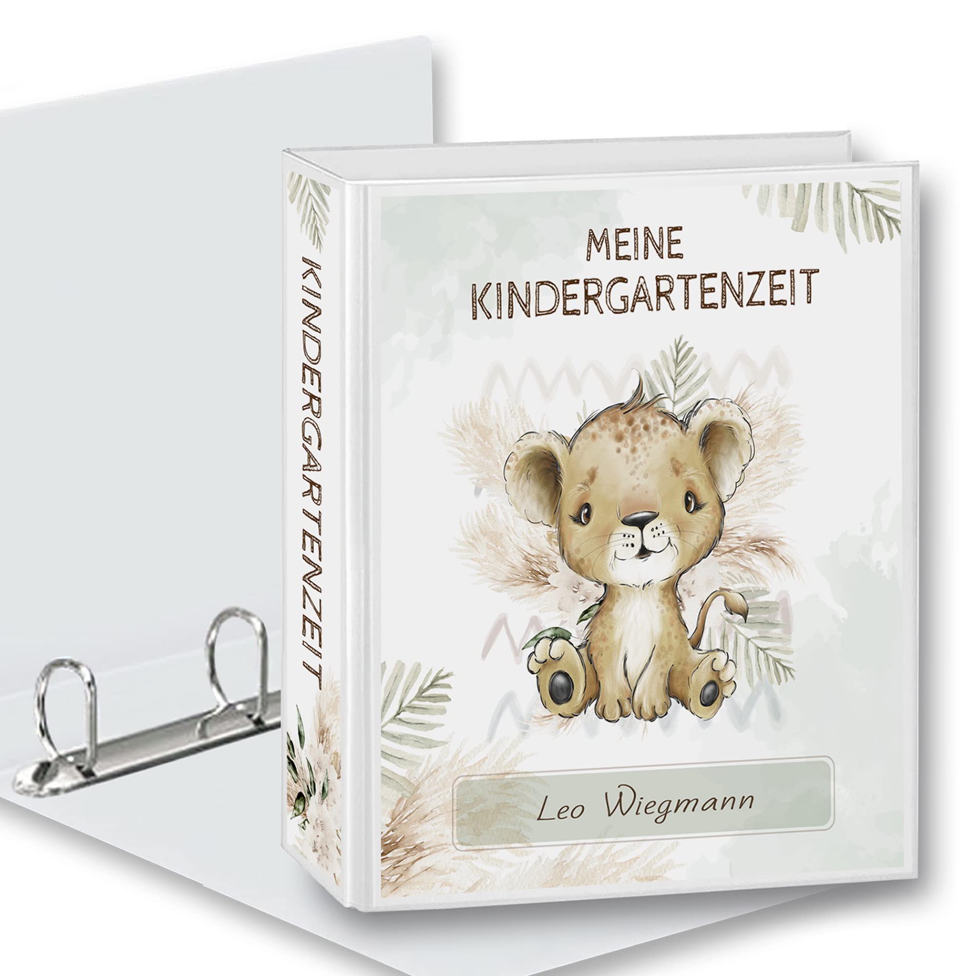 Kindergarten Ordner personalisiert mit Namen und Wunschtext Safaro Löwe A4 - Meine Kindergartenzeit Kindergartenordner Portfolioordner Sammelordner Junge Mädchen