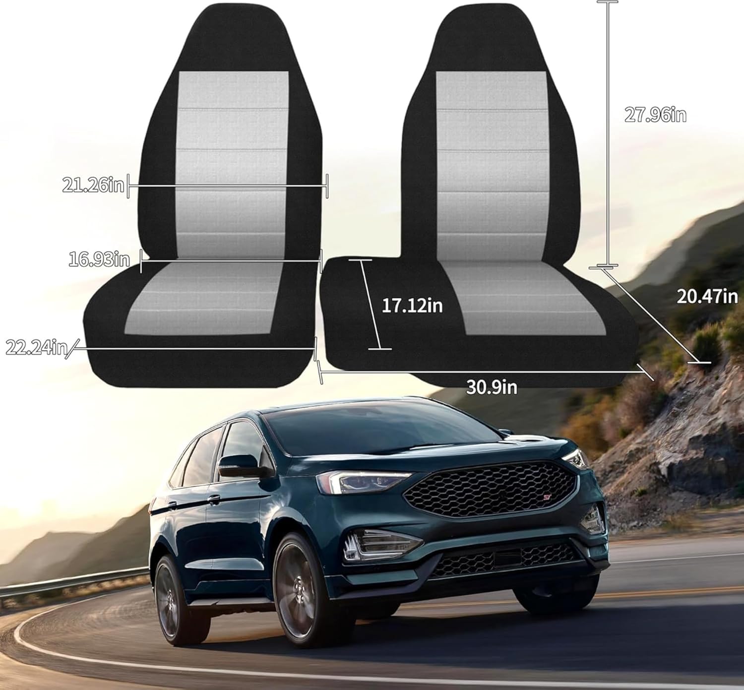 NLQR 60/40 High Back Bench Seat Cover Compatible with Ford Ranger Pickup XLT 2004-2012 Without Console Cover 2Pcs Universal Fit Seat Covers Gray