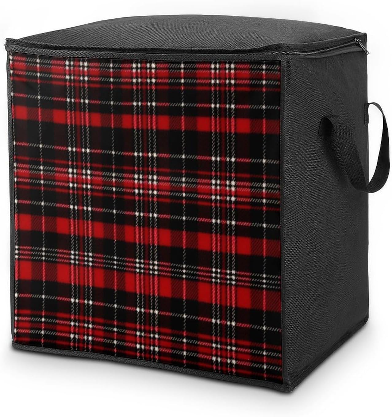 Quilt Storage Bag,Red And Black Plaid Printed Large Foldable Storage Container Portable Travel Storage Bag for Blankets, Quilts, Clothes, Comforter, Bedding And Pillows