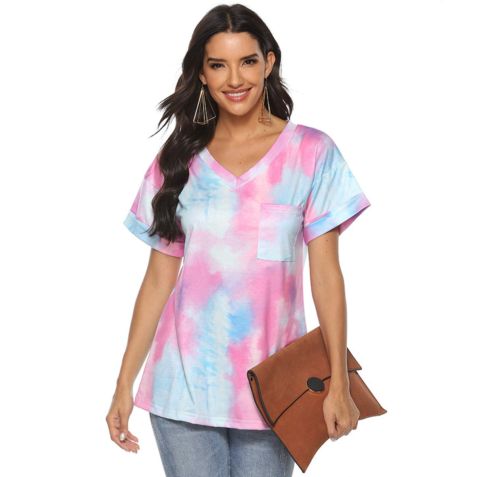 T-Shirt Femme Tie-Dye Dégradé Idéal pour un Look d'Été Décontracté en L