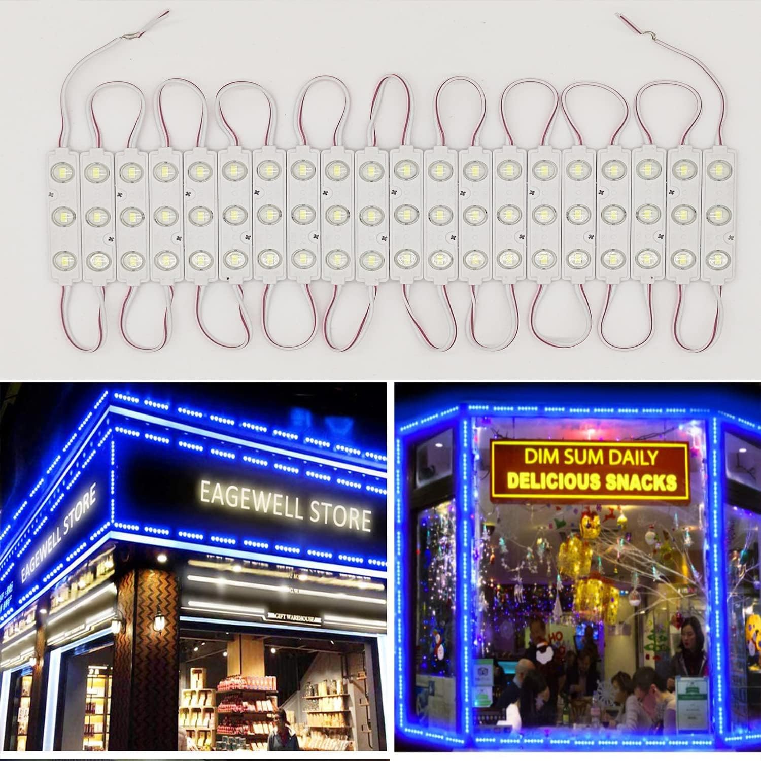 LED Module, Windows Lights Blue 100pcs 49.8 Ft 5730 SMD 150LM Per LED Module IP65 Waterproof Decorative Light for Advertising Signs with Tape Adhesive Backside (Blue Light)