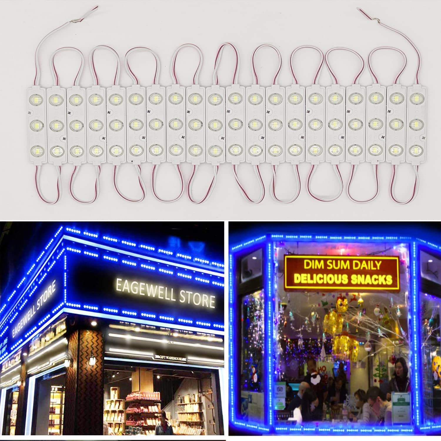 LED Module, LED Windows Lights Blue 100pcs 49.8 Ft 5730 SMD 150LM Per LED Module IP65 Waterproof Decorative Light for Advertising Signs with Tape Adhesive Backside (Blue Light)