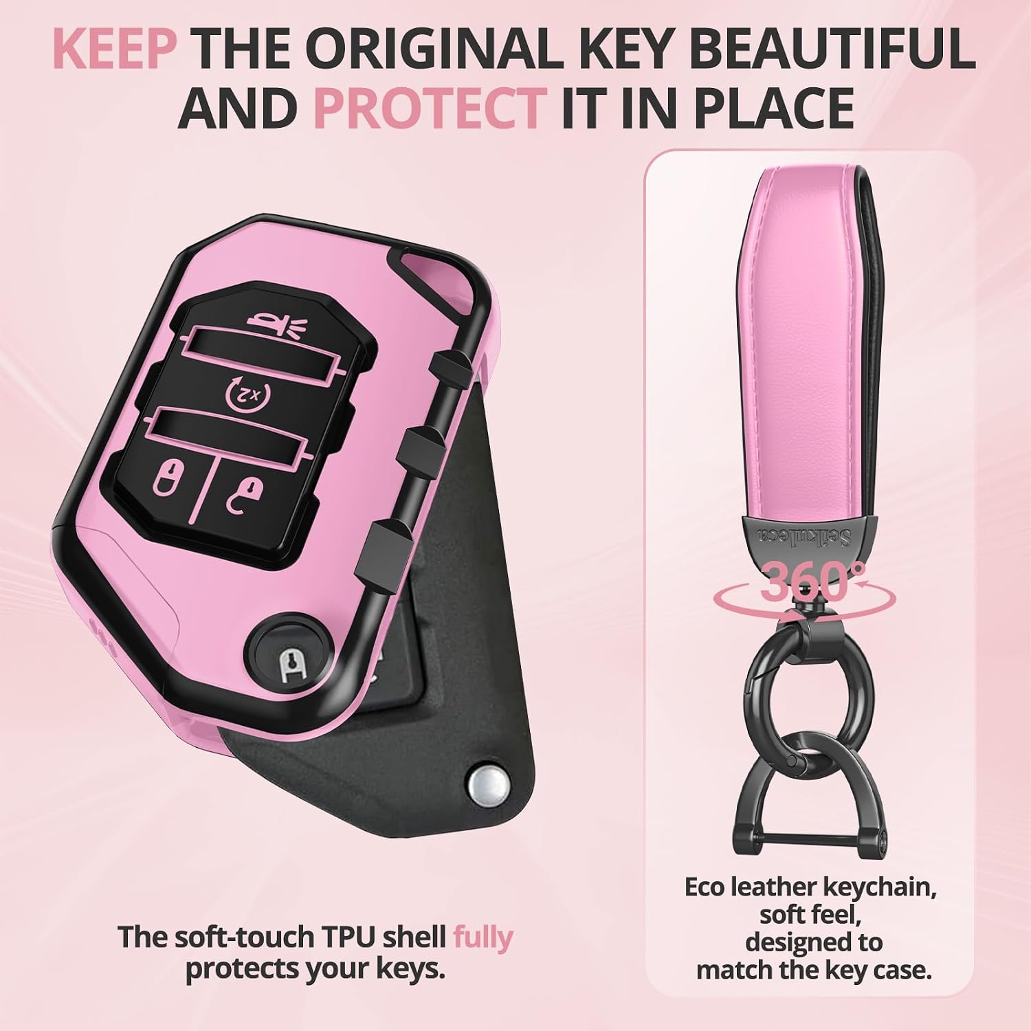 For Jeep Key Fob Cover Accessories- Matte TPU Key Fob Cover with Leather Keychain for Jeep Wrangler JL JLU Rubicon Gladiator Sahara. image 3
