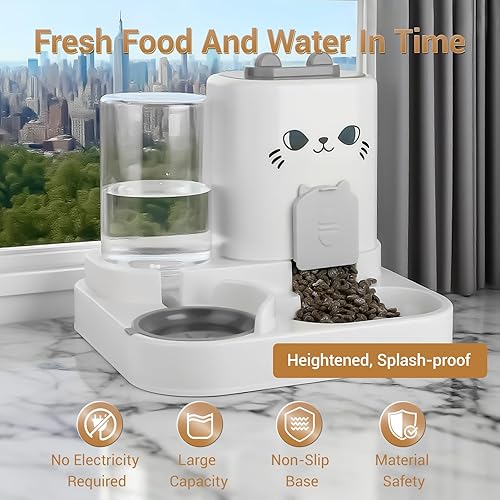 Miniatura 2 de Comedero para mascotas 2 en 1 y dispensador de agua para gatos y perros, estación de comida para gatos de gran capacidad con cuenco de agua, apto