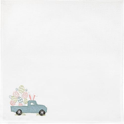 C&F Home Hippity Hoppity - Juego de 6 servilletas bordadas para camión de Pascua, algodón, lavable a máquina, color rojo