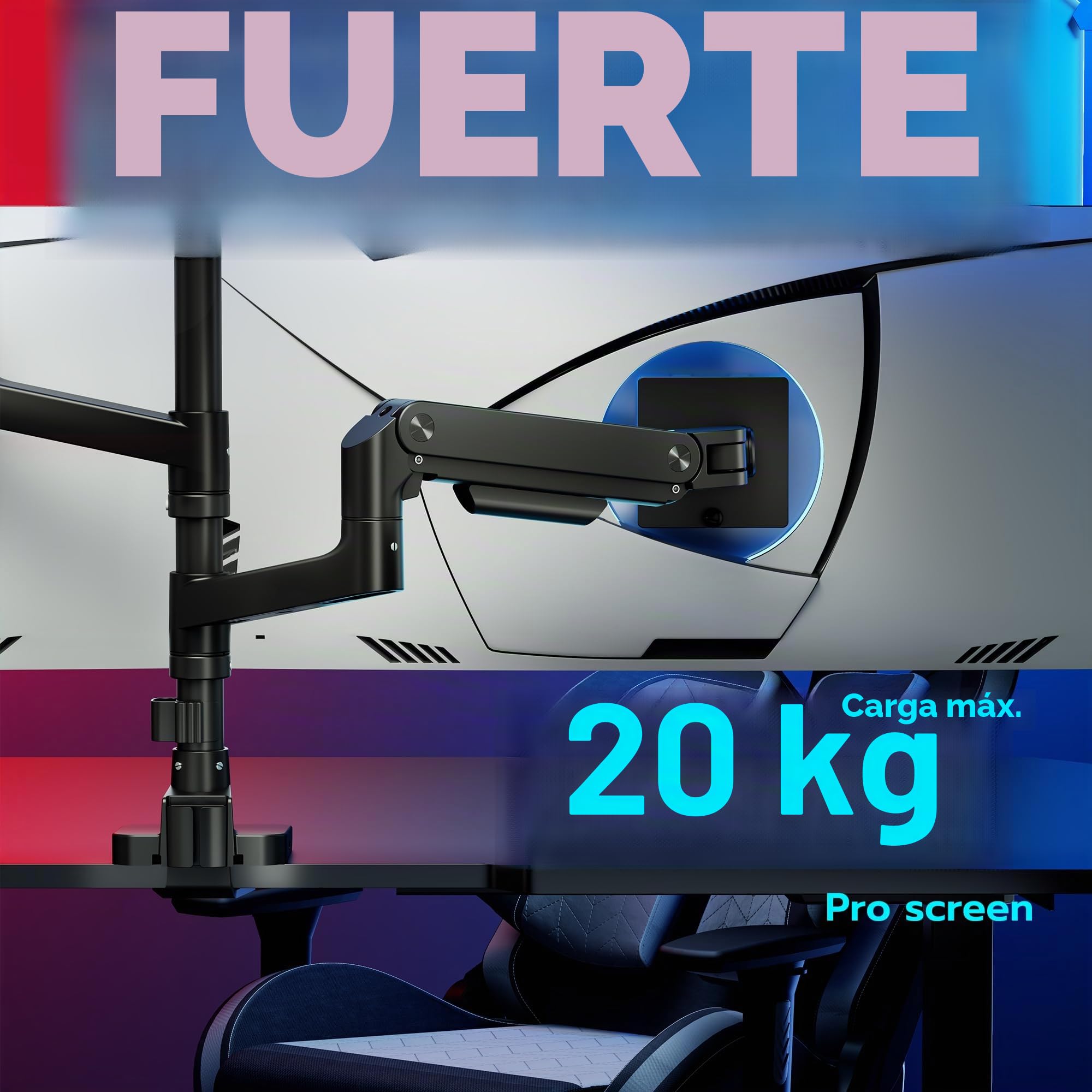 ARES WING Soporte Monitor para 2 Monitores de 17-49", Negro | Brazo Monitor Carga máx. 20 kg/brazo, Soporte Escritorio Altura Regulable, VESA 75/100 mm