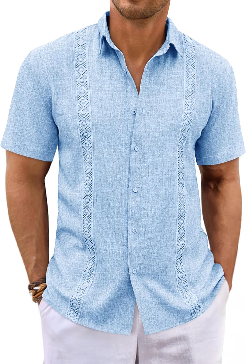 Runcati Mens Guayabera Shirts Button Down Cuban Casual Short Sleeve Shirt Summer Linen Beach Mexican Wedding Tops