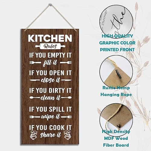 Miniatura 5 de Letrero decorativo de madera para cocina, reglas de cocina, placa de madera impresa colgante, decoración de pared estilo granja, letrero de cocina