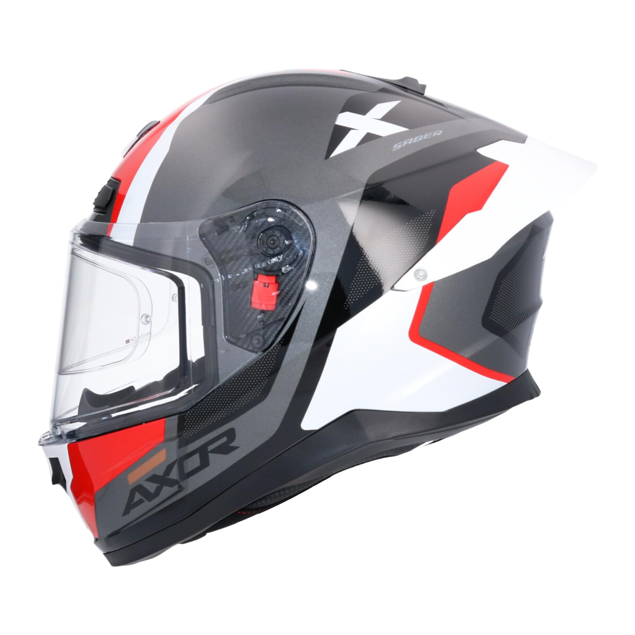 Casco de Moto Integral AXOR Saber Spark Negro y Rojo Casco Integral Deportivo para Hombre y Mujer, Diseño Aerodinámico, Cierre Micrométrico, Homologación ECE 22.06 Talla S