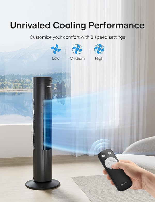 Pelonis 30-Inch Oscillating Tower Fan for Bedroom – Quiet 3-Speed Fan with Remote Control, 7-Hour Timer, 37dB Ultra-Quiet Operation – ETL Certified, Black by PELONIS - Image 2