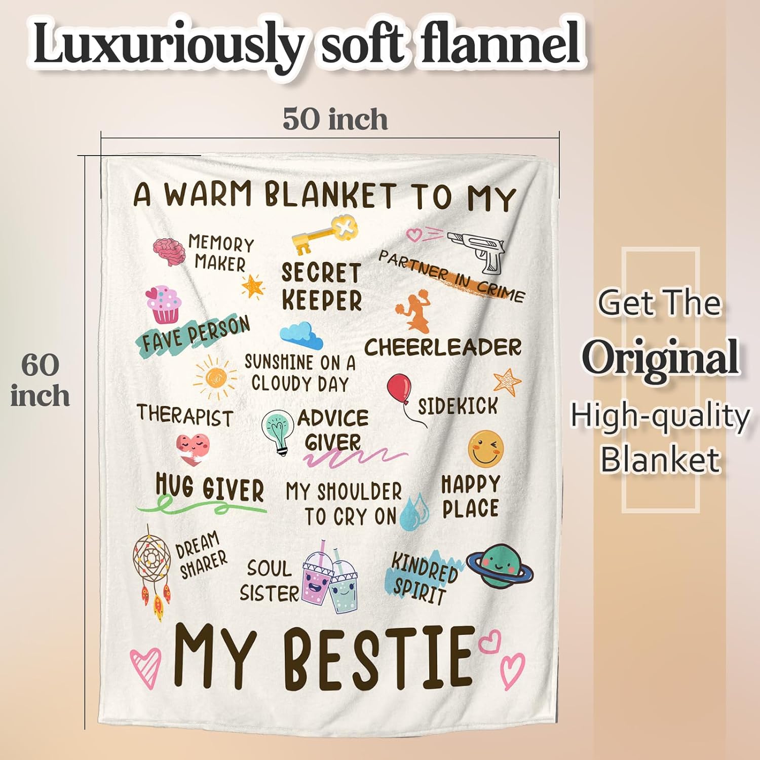 Best Friend Birthday Gifts for Women, Bestie Gift for Women, Friendship Gift for Woman, BFF - Galentines Day Gifts, Valentines Day Gifts for Friends, Best Friend Blanket 60"x 50"- White - Image 3