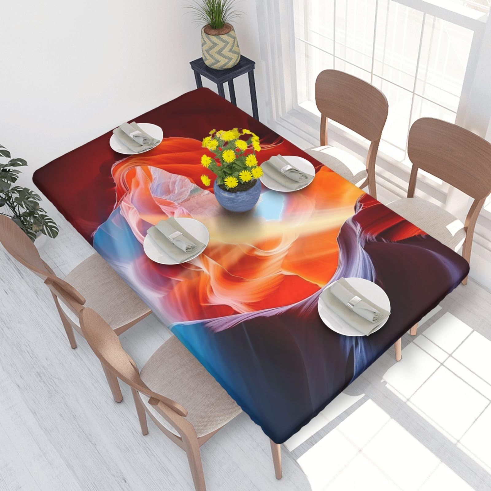 Beauty Antelope Canyon Waterproof Square Table Cover Elastic Fitted Tablecloth Oil Proof Table Protector For 4ft Table