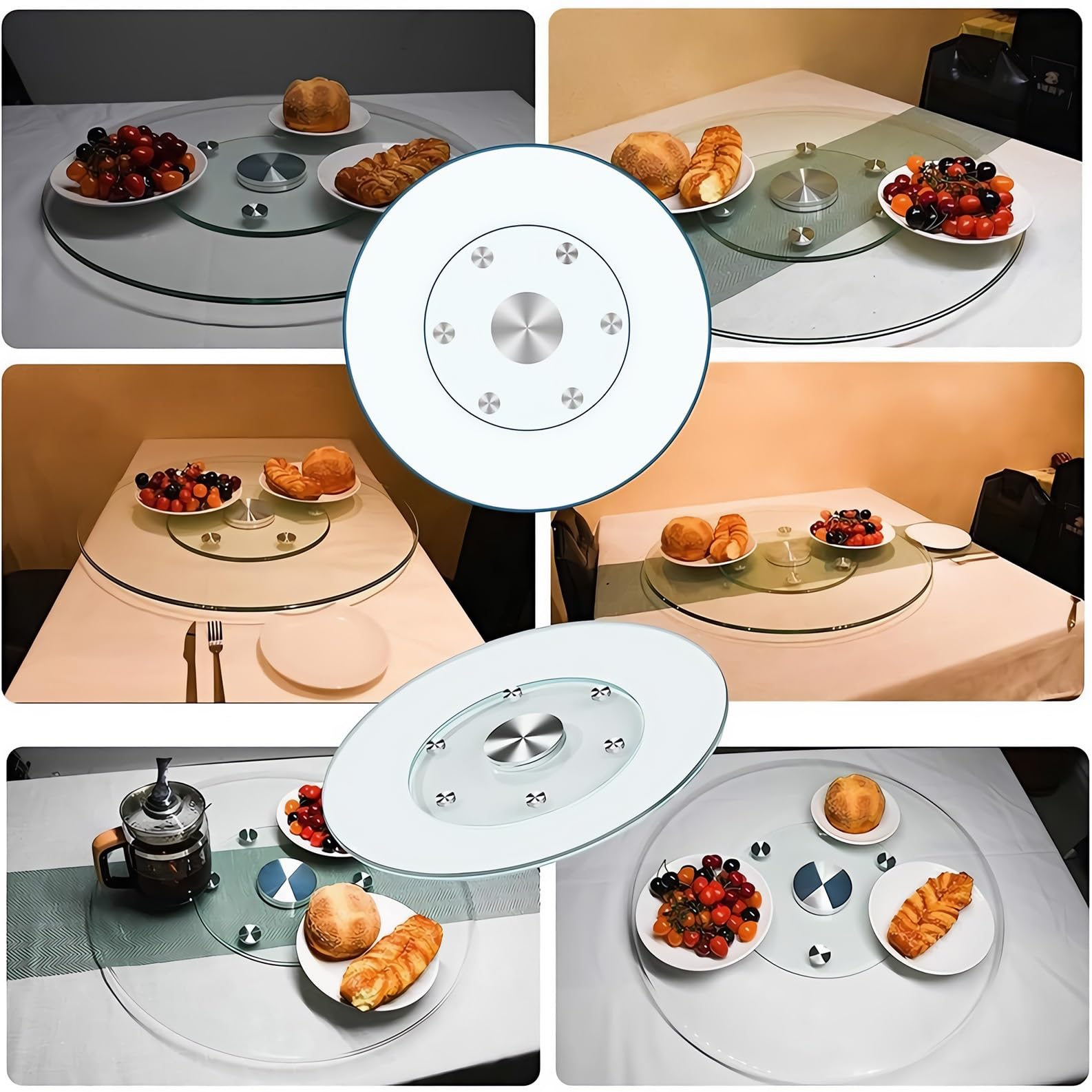 Plato Giratorio Grande 80 60 cm Lazy Susan Bandeja Giratoria De Vidrio, Bandeja De Servir para Cocina, Plato Giratorio De Mesa Redondo, Antideslizante(75cm(30in))