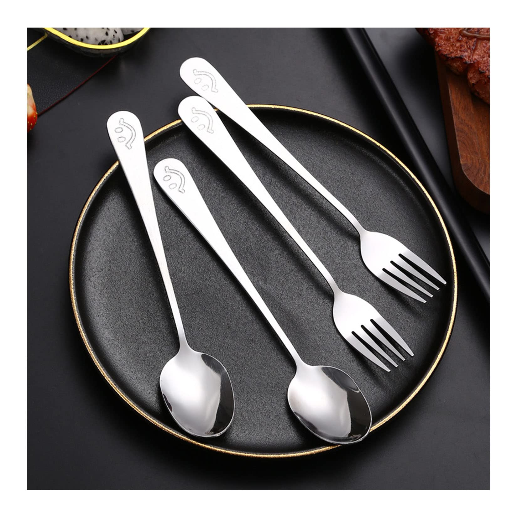 Set Di Posate Forchette E Cucchiai, Posate A Manico Lungo in Acciaio Inossidabile Da 8 Pezzi, Set Di Cucchiai E Forchette Per La Casa Per 4 Persone, Adatto Per L'uso Quotidiano.,Argento,4set