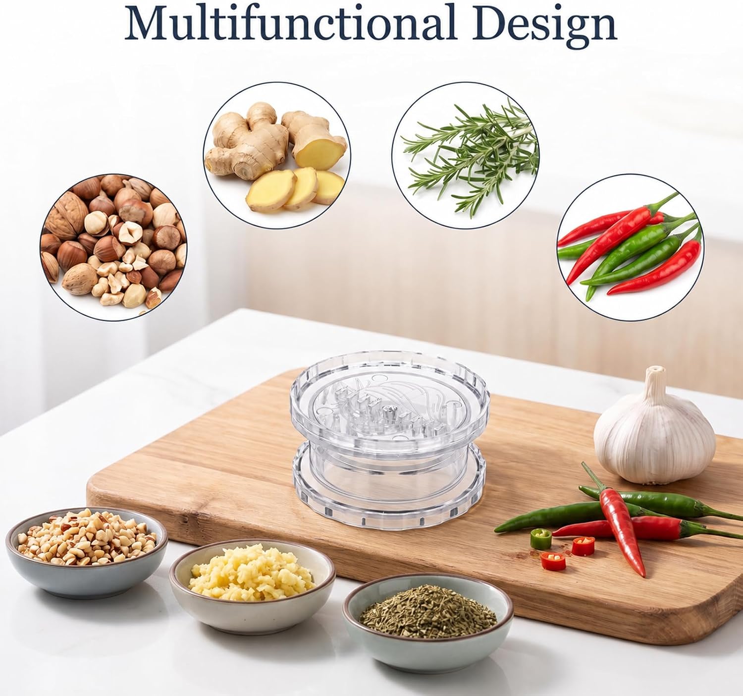 Manual Garlic Twister and Ginger Mincer Tool, Clear Multi-Functional Grinde