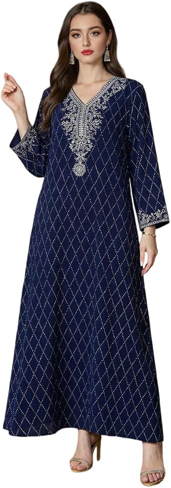 Womens Abaya Dresses Kaftan Jalabiya Diamonds Party Dress Muslim Ramadan Morocco Dubai Arab Long Robe