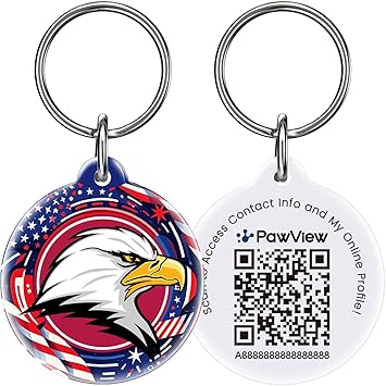 Bald Eagle Patriotic Pet ID Tags for Dogs & Cats, Scan QR for Instant Location Alerts, Emergency Contact, Online Pet Profile, No Jingle, Waterproof & Battery-Free Dog Tag 1Pack
