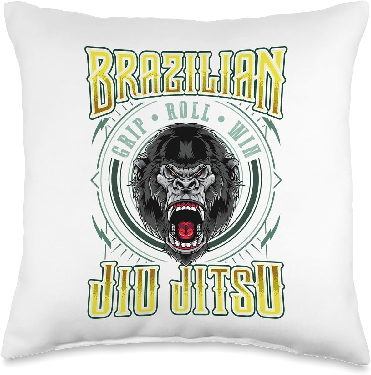 BJJ Grip Roll Win - Grappling Jiu Jitsu Angry Gorilla Throw Pillow