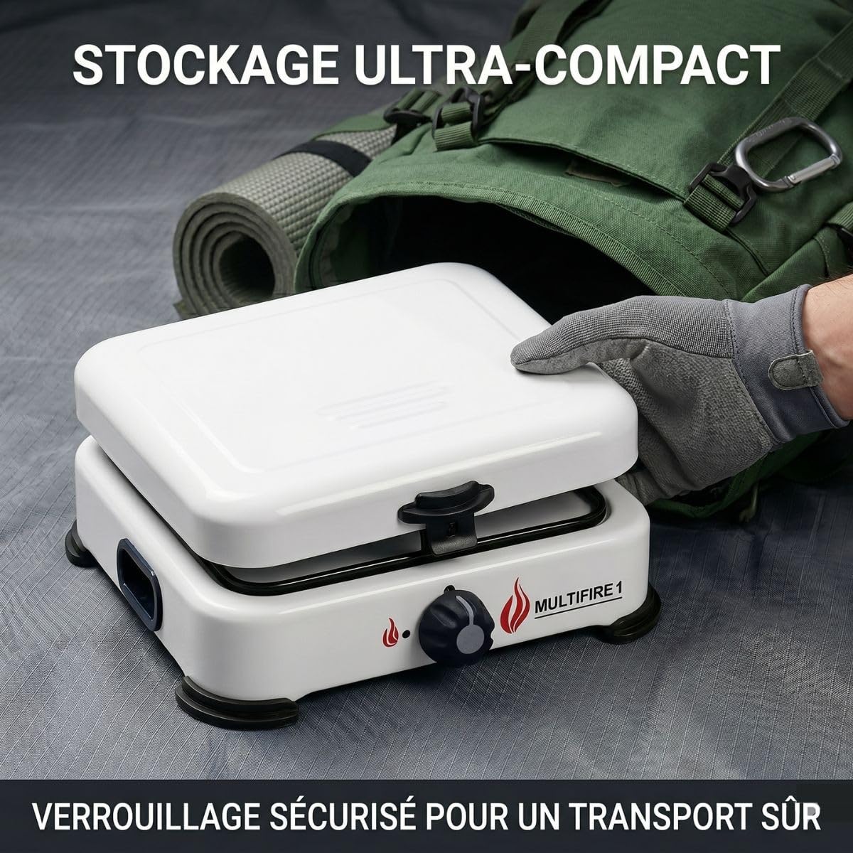 INTEC Plaque de cuisson gaz portable 1 feu 1500W Réchaud gaz butane ou propane Blanc laqué Couvercle