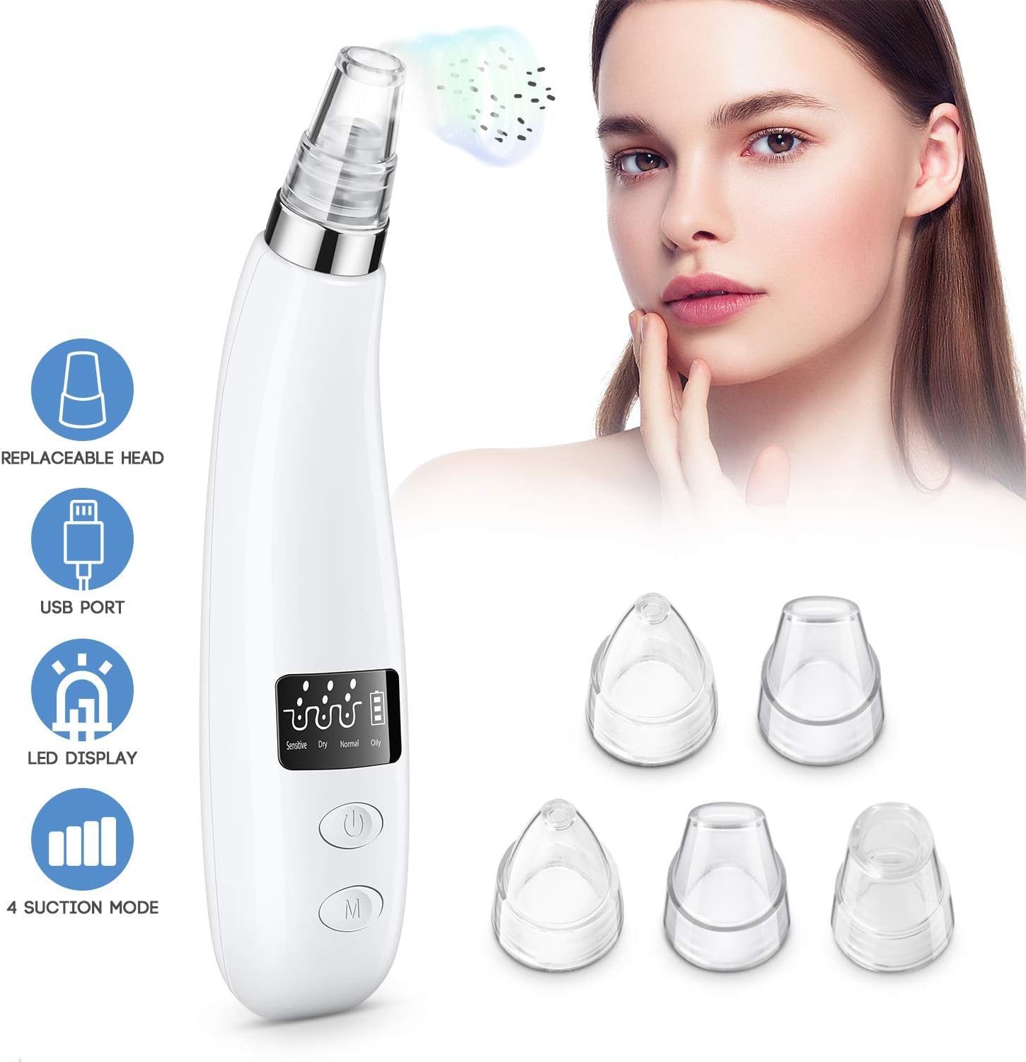 JOSAL Blackhead Remover Rechargeable Blackhead Removal Tool with 4 Adjustable Suction Modes Pore Vacuum Kit and 6 Replaceable Suction Head Pore Electric Cleaner with LED Screen for Women Men