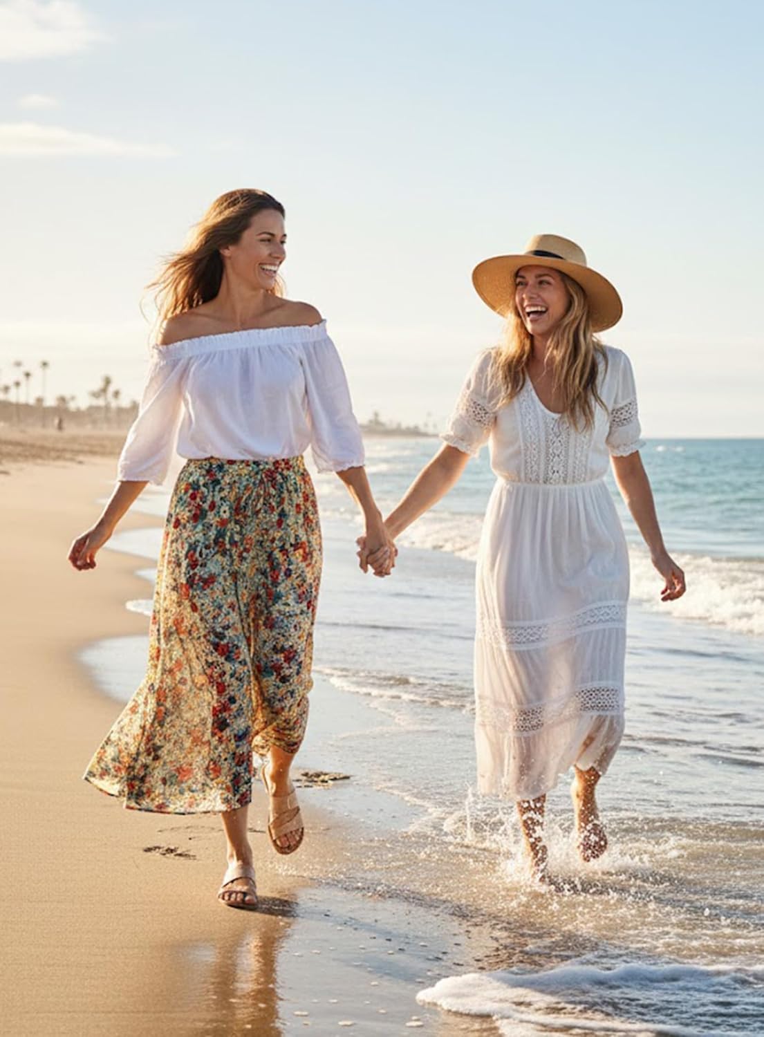 Maxi Skirt for Women Floral Boho A-line Long Summer Skirts with Elastic High Waist Adjustable Drawstring, Pockets - Image 8